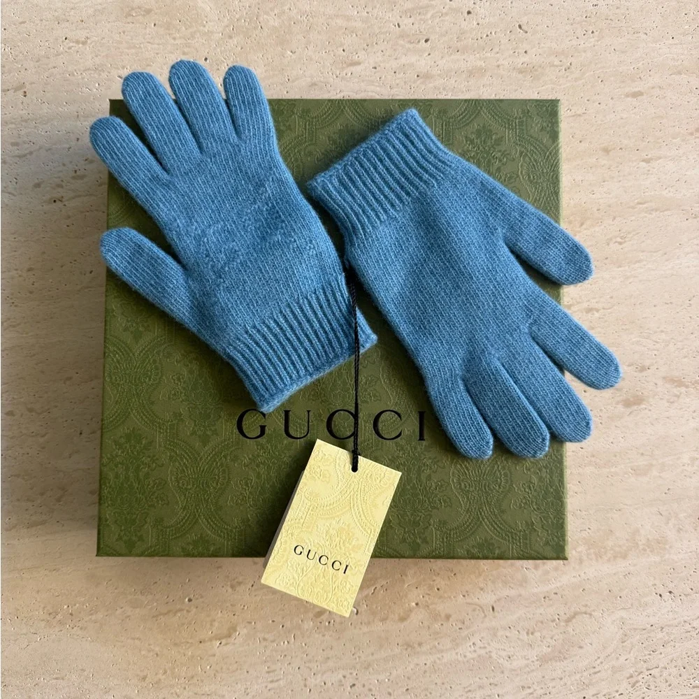 NWT GUCCI KIDS BLUE WOOL GG LOGO GLOVES 🧤💝